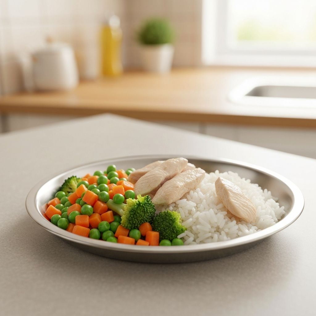 Gesunde Schonkost für Hunde - Reis, Hühnchen und Gemüse